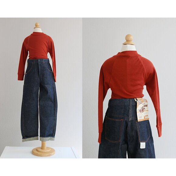 Deadstock, 1950's Vintage Pony Rider Sanforized Dark Wash Jeans Kid's 10/12 LG - Picture 1 of 13